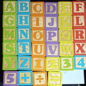 40 Wooden ABC'S Building Blocks Animals Letters  Numbers Things
